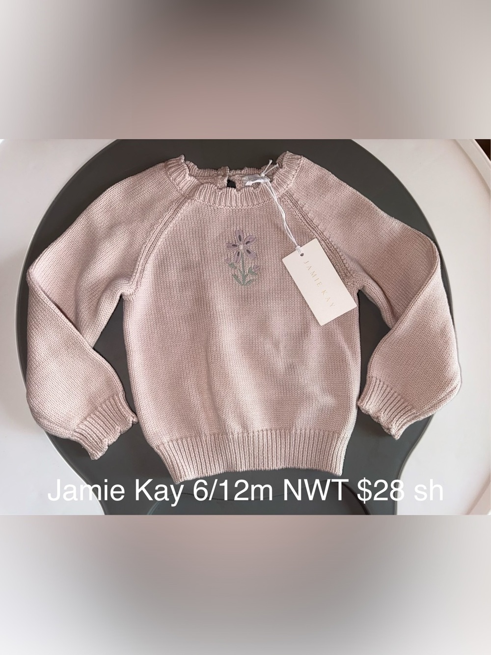 Jamie Kay Pale Pink Knit Sweater with Center Floral Motif